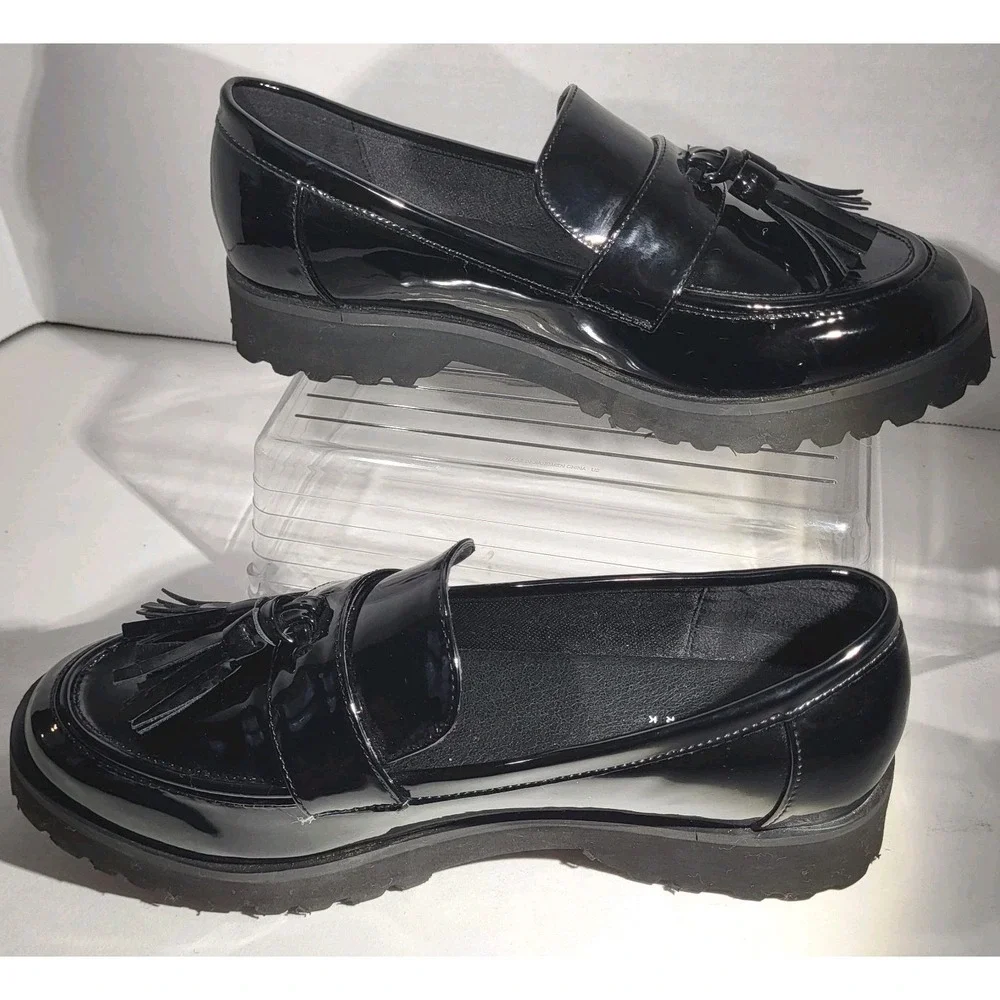 Jones New York Priscilla Black Patent Leather Chunky Loafers Women's 7.5 NWOB